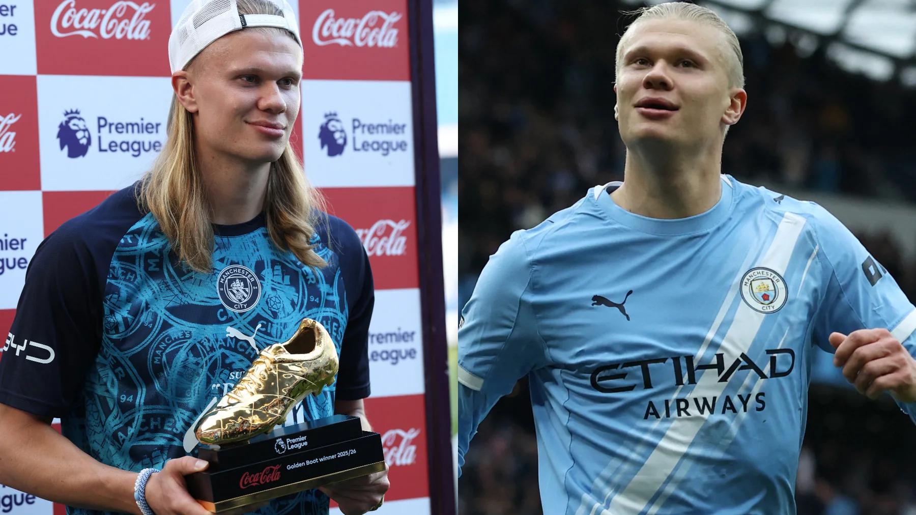 Erling Haaland holding the 2025/26 Premier League Golden Boot