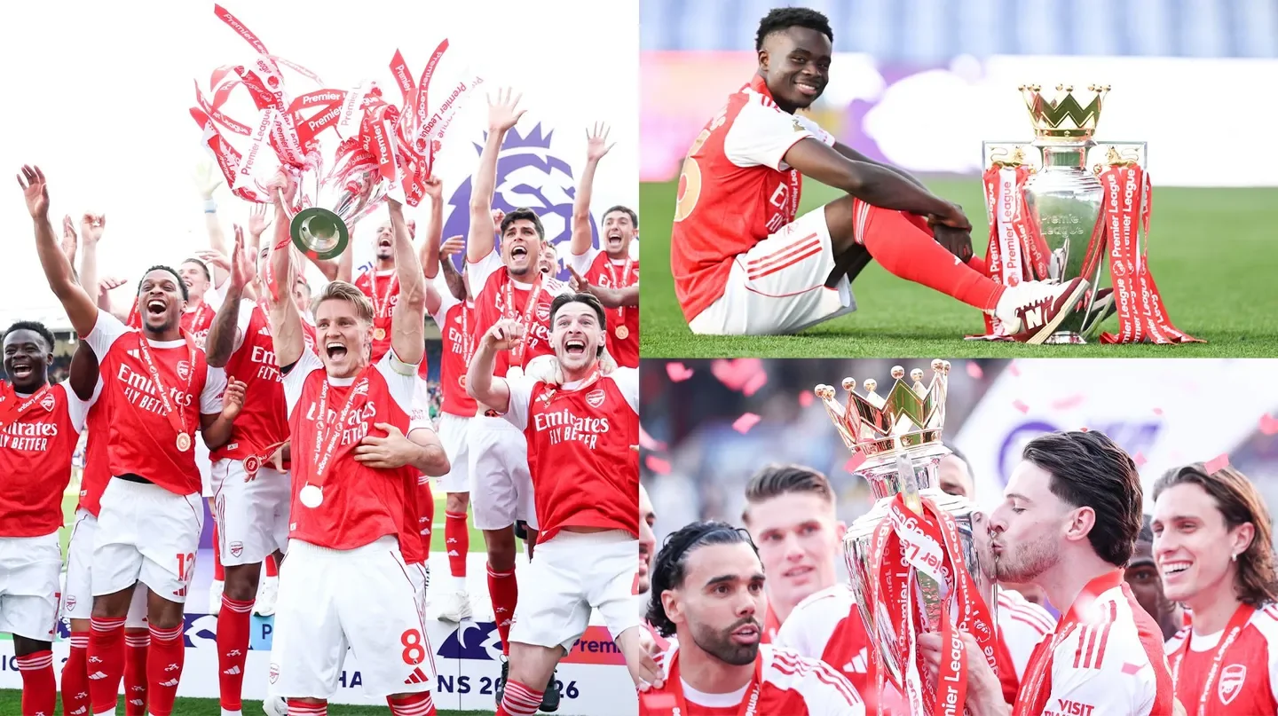Arsenal celebrate the 2025/26 Premier League title