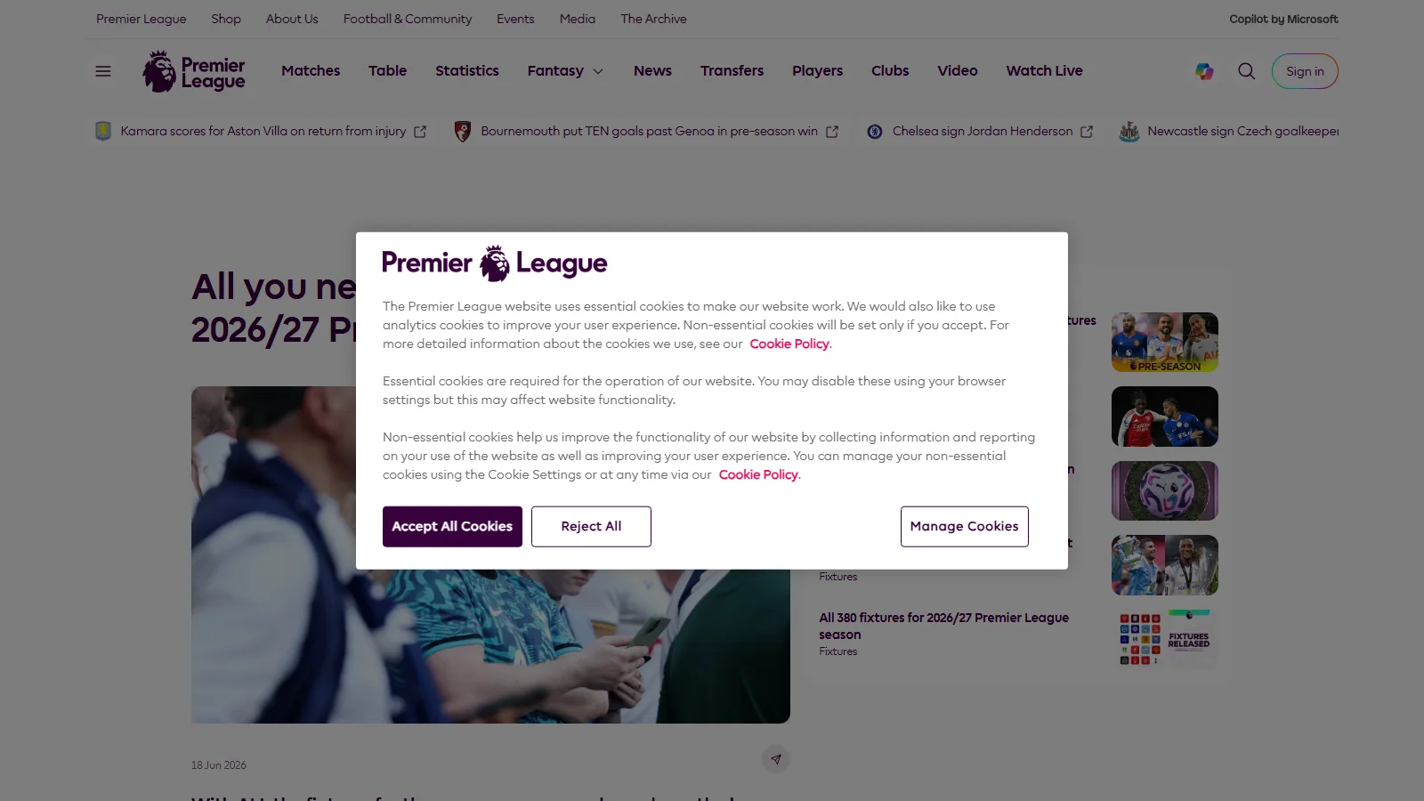 Premier League 2026/27 fixture release day information