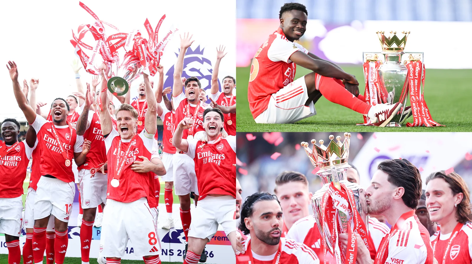 Arsenal players celebrating their 2025/26 Premier League title